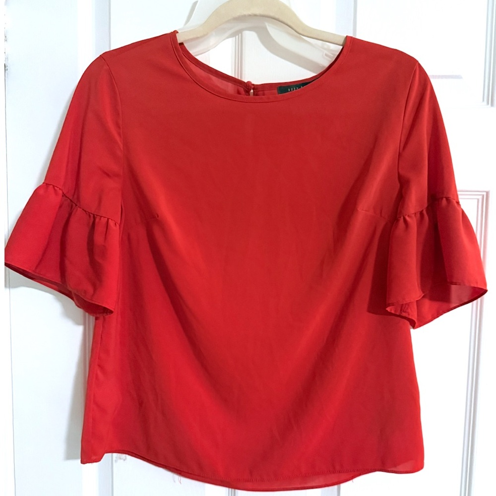 Suzy Shier Orange Flutter Short Sleeve Blouse Size S